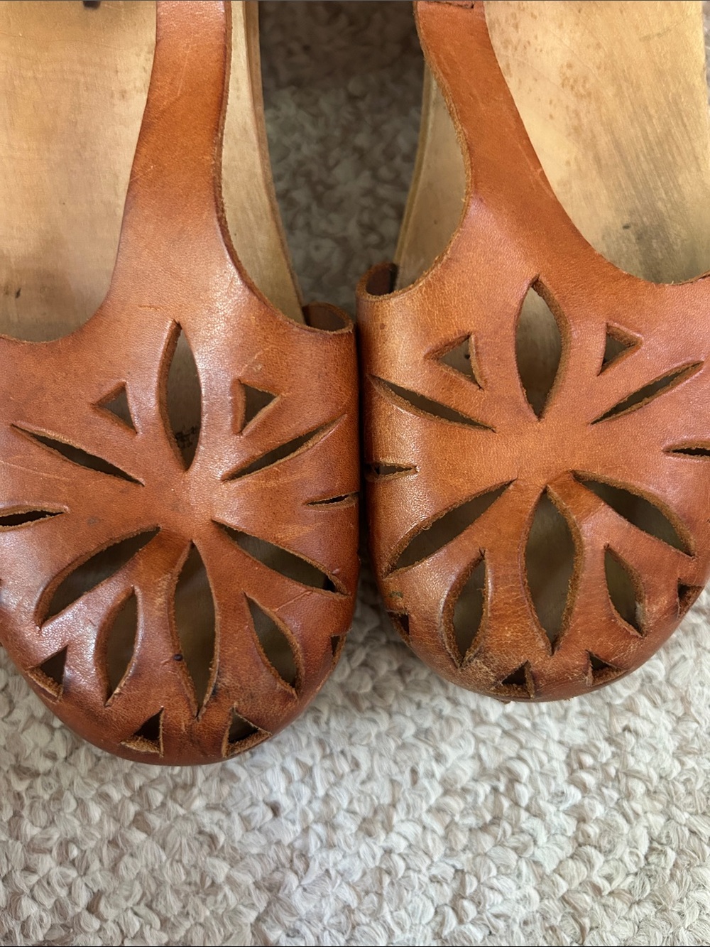 Hasbeens Leather Cutout Slingback Sandals in Cognac Brown - Picture 3 of 5